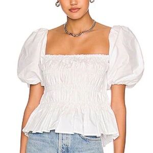 ASTR the Label Savina Smocked Puff Sleeve Blouse in White